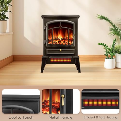 Electric Fireplace Stove with Realistic Flame & Dual Heat Settings