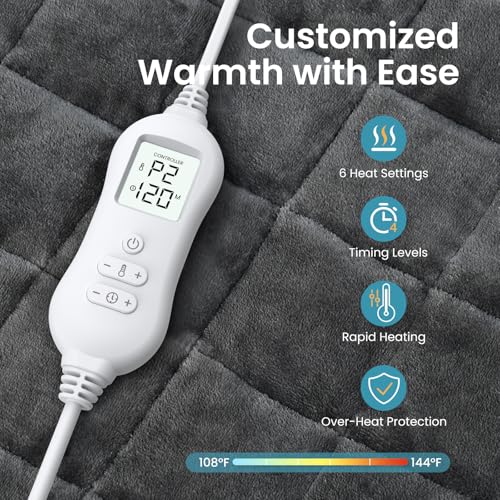 5lbs Weighted Heating Pad with 6 Heat Settings & Timer - Grey