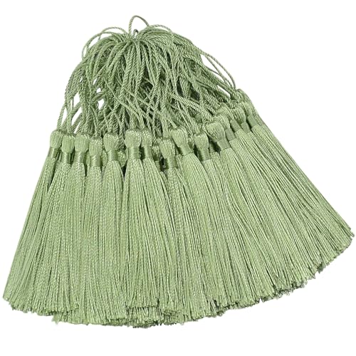 100Pcs 5-Inch Grass Green Silky Tassels with Loops for DIY Crafts & Bookmarks
