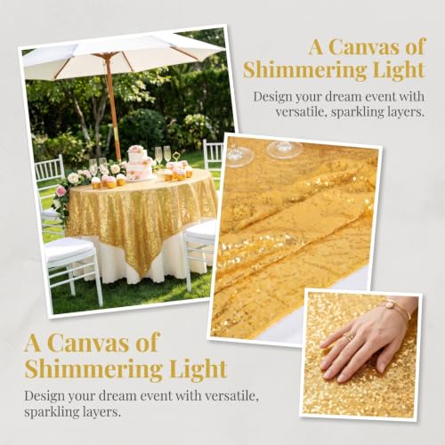 ShinyBeauty Gold 72x72 Inch Square Sequin Tablecloth for Wedding & Party
