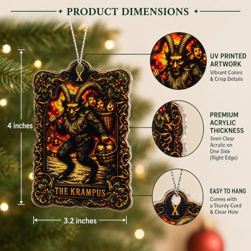 NELXI Krampus Ornament 4-Inch Acrylic, Halloween 13.10, Alpine Folklore Gothic Christmas Decor
