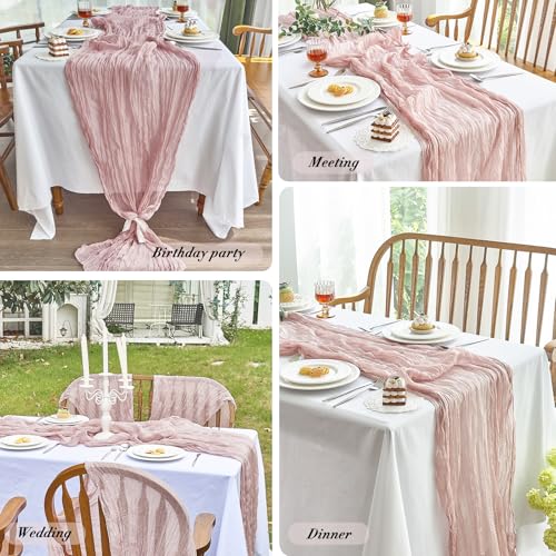 Dusty Pink 10FT Cheesecloth Table Runner for Weddings & Events - 6 Pack