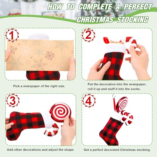 BBTO 60 Pieces Christmas Mini Stockings Buffalo Plaid 7 Inches Red & Black