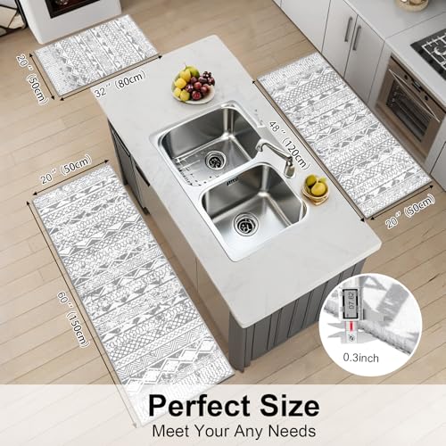 3-Piece Boho Kitchen Rug Set, Non-Slip Washable Farmhouse Runner Mats