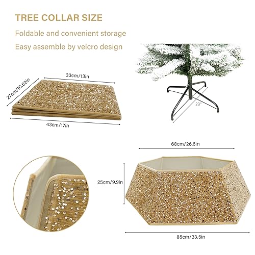 Champagne Gold Sequin Christmas Tree Collar - 33.5 Inch Base Cover