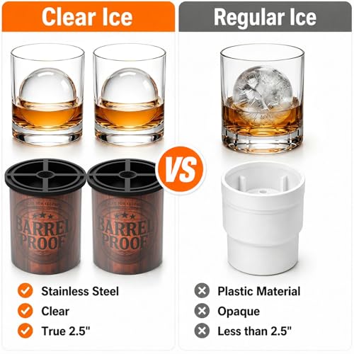 Wood Grain Whiskey Smoker Kit with Torch, 2 Clear Ice Ball Molds & Glasses