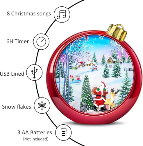 Lighted Santa Christmas Snow Globe Lantern with 8 Songs & Timer, 8.7"