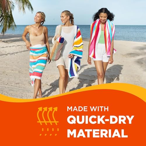 Large Striped Cotton Beach Towels - 32" x 62" Soft Absorbent Towel (4 Pack)