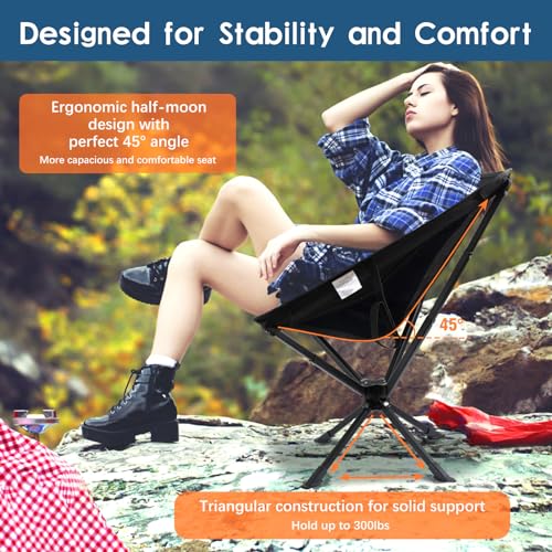 Portable Swivel Camping Chair, Lightweight Folding Chair for Hiking & Travel