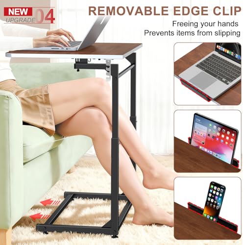 MLZLLL Walnut Wood Large Folding TV Tray Table with Adjustable Height & Tilt, Phone/Tablet Slot - 1 Pack