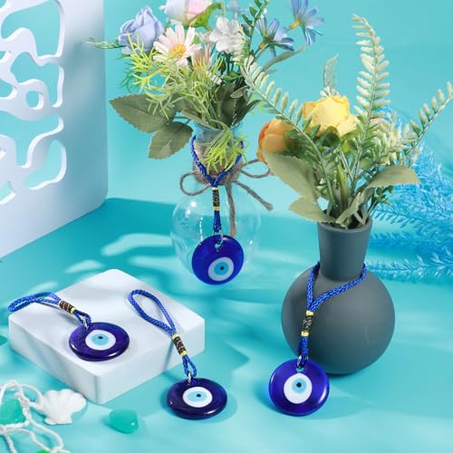 Blue Evil Eye Glass Pendant Car Charm - Turkish Amulet for Good Luck & Protection (Round)