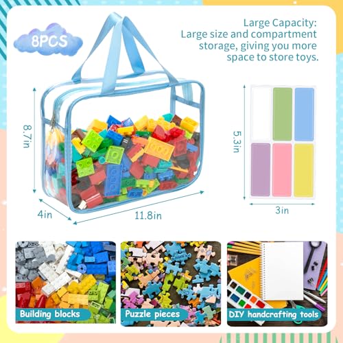 8-Pack Large Clear Toy Storage Bags with Zipper and Labels