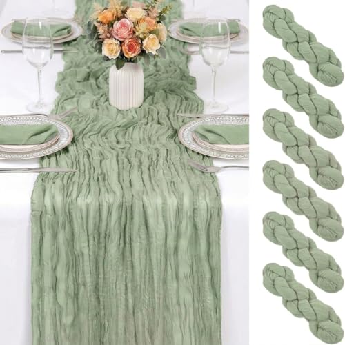 6-Pack Sage Green Cheesecloth Table Runners, 17x108 Inch Boho Gauze Runners