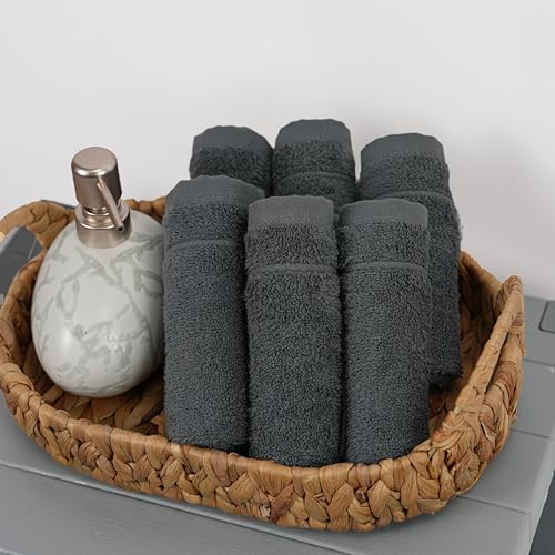 Tens Towels 12 Pack Washcloths Set 12x12 Inches Dark Grey – Soft Cotton, Eco-Friendly