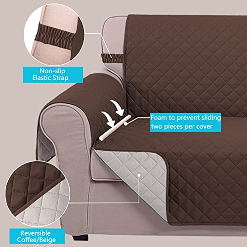Reversible Sofa Cover Bundle for Sofa & Loveseat, Coffee