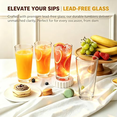QAPPDA 12 Pack 17oz Clear Glass Drinking Glasses Set - Cocktail & All-Purpose Tumblers
