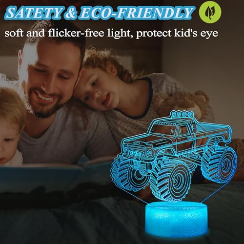 3D Monster Truck Night Light with 16 Colors and Remote Control
