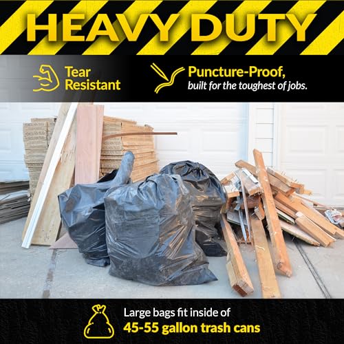 55 Gallon Heavy Duty Contractor Trash Bags - 2 Mil Thick, 40 Pack