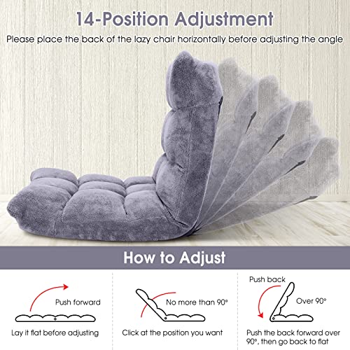 Adjustable Folding Floor Chair with Back Support and 14 Reclining Positions