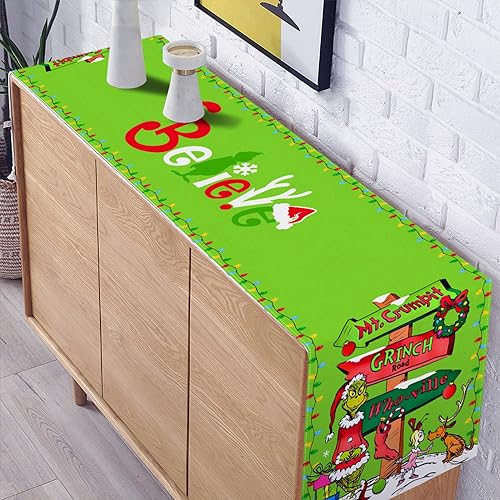 Pudodo Christmas Table Runner Green 13 x 108in - Linen Festive Holiday Decor