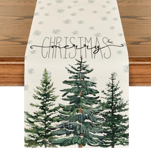 Artoid Mode Pine Tree Christmas Table Runner 13x48 Beige