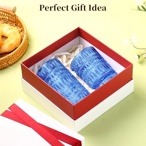 Loivttvv Blue Vintage Glassware Set of 8 Highball & Ribbed Cups, 14oz & 10oz