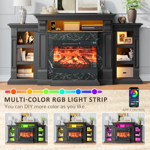 72-Inch Electric Fireplace TV Stand with 3-Side Glass Heater and Marble Finish