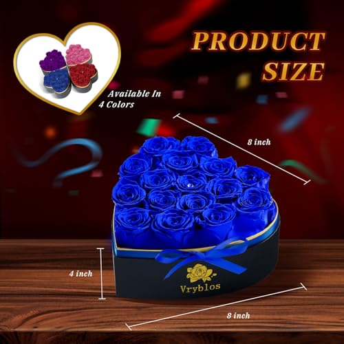 Heart Shaped Preserved Rose Gift Box - 16 Real Long-Lasting Blue Roses