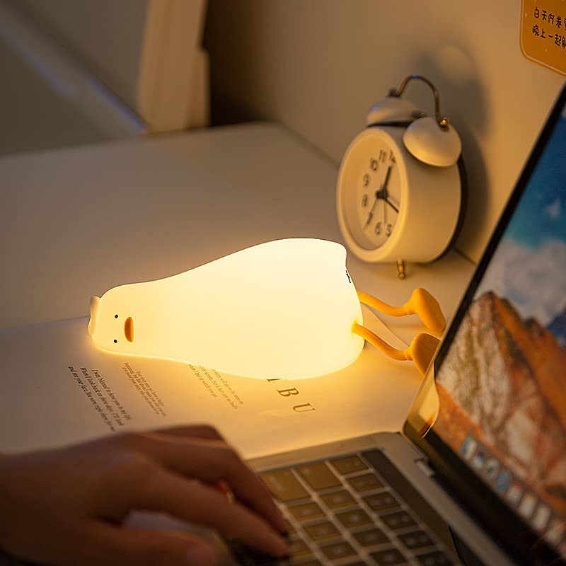 Cute LED Lying Flat Duck Night Light - Dimmable Squishy Touch Lamp