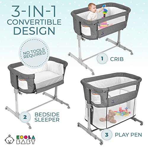 3-in-1 Portable Baby Bassinet, Bedside Sleeper & Playpen - Adjustable Grey