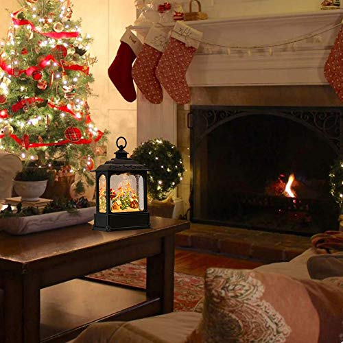 Musical Christmas Snow Globe Lantern with 6-Hour Timer, Swirling Glitter Decor