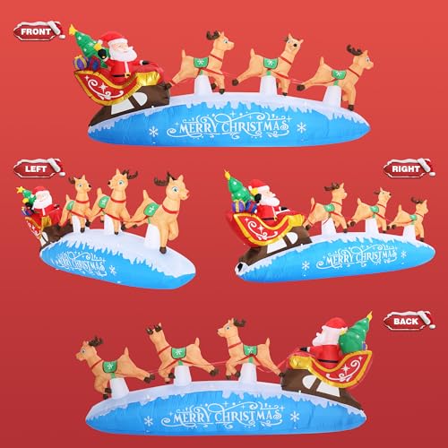 Funflatable 10 FT Santa Sleigh & Reindeer Christmas Inflatable Outdoor Decor