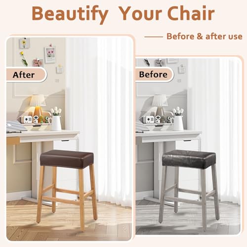 Rectangular PU Leather Bar Stool Covers - Waterproof & Stretchy (2 PCS, Coffee)