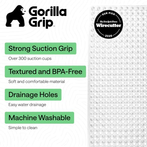Gorilla Grip Patented Bath Tub Shower Mat 35x16 Inch Clear Non-Slip