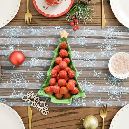Artoid Mode Blue Snowflakes Merry Christmas Gauze Table Runner 28 x 120 Inch / 120in White-Blue