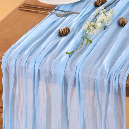 Light Blue Cheesecloth Table Runner, 10FT Gauze Boho Wedding Decor