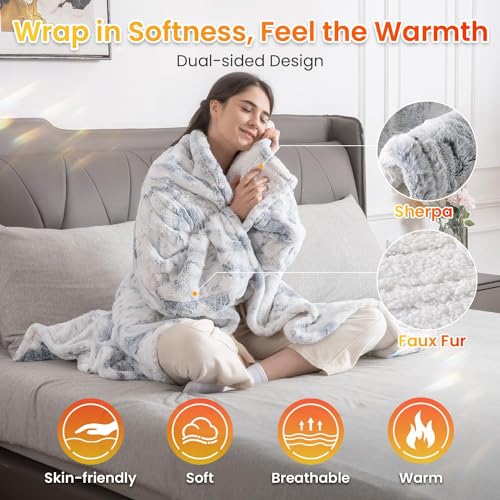 Wearable Electric Heated Blanket with Sleeves and Foot Pockets, 50x70 Inch