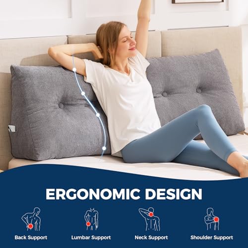 Wedge Headboard Pillow - Triangular Reading Backrest Cushion with Side Pockets