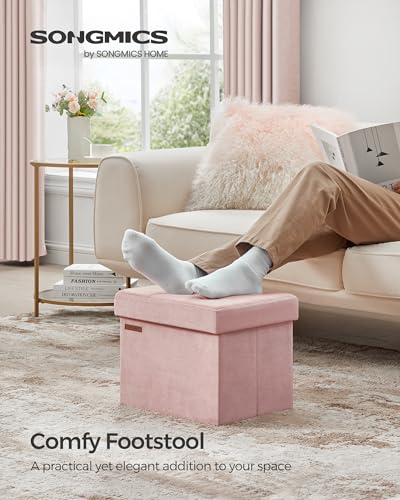 Small Velvet Folding Storage Ottoman, Tufted Foot Rest Stool - Pink