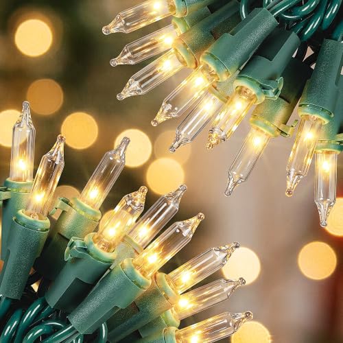 HEYFUNi 2-Pack Warm White Christmas String Lights 11.5ft with Green Wire - End-to-End Connectable, Indoor & Outdoor