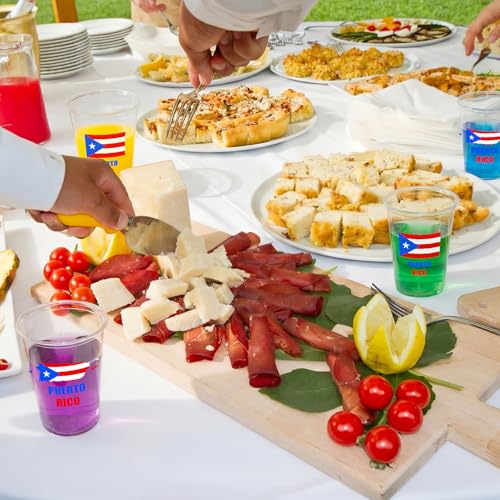 50 Pcs Puerto Rico Disposable Plastic Cups 12 oz Red White Blue Flag Party Supplies