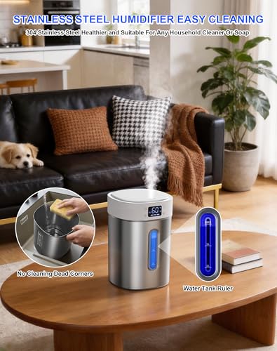 Stainless Steel 4L Ultrasonic Cool Mist Humidifier for Large Room