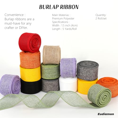 Yellow Burlap Wired Ribbon, 1.5 Inch x 10 Yards - 2 Rolls for Crafts & Decor