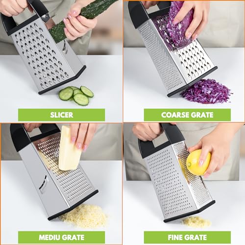 4-Side Stainless Steel Box Cheese Grater with Storage Container & Slicer