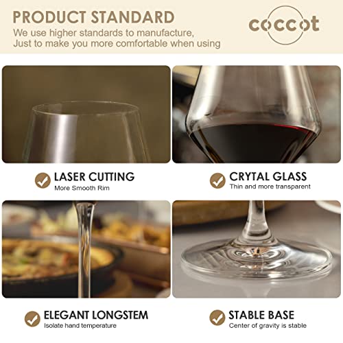 Coccot Crystal Wine Glasses Set of 6, 16oz, Lead-Free Hand Blown Italian Style Burgundy Stemware