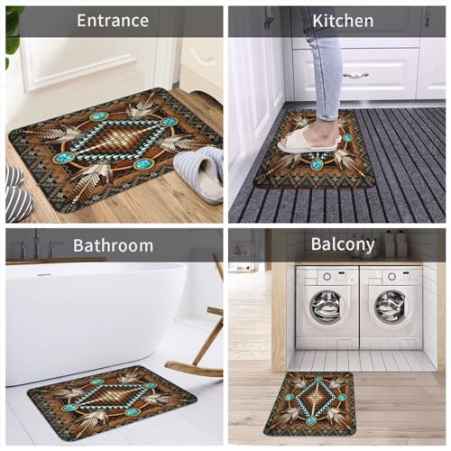 Southwestern Kitchen Rug Set of 2, Tribal Aztec Washable Anti-Fatigue Mats