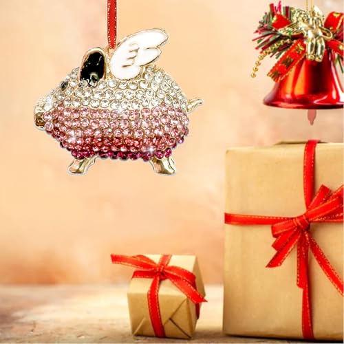 Pink Flying Pig Christmas Ornament with Rhinestones – JUESMOS Metal Decoration Keepsake
