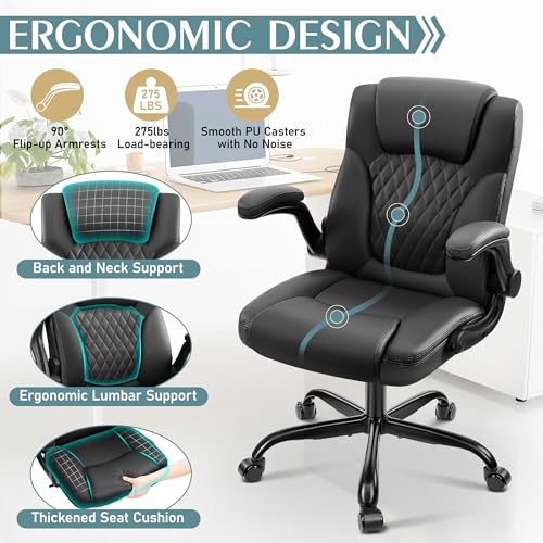 Ergonomic PU Leather Office Chair with Flip-Up Armrests and Swivel