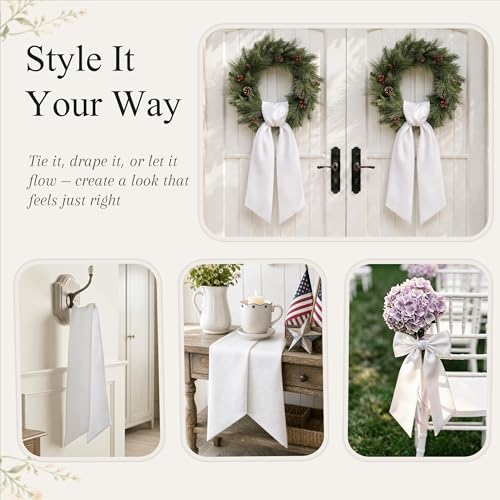 2 Pack White Wreath Sash Blank Polyester Twill for Front Door Decor