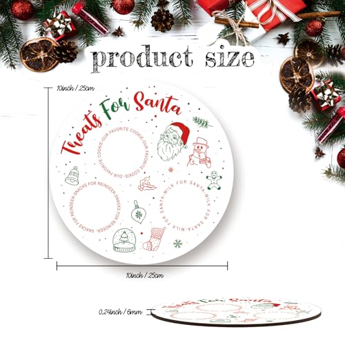 Santa Treat Round Wood Platter 10in Christmas Serving Tray for Snacks & Milk